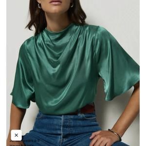 Elegant Green Satin Blouse